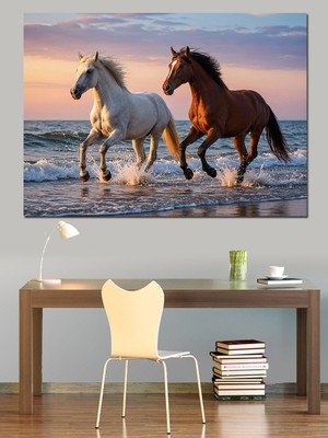 Kumsalda Koşan Atlar Dekoratif Kanvas - Mdf Ahşap Tablo