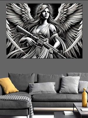 Savaşçı Melek Heykeli Dekoratif Kanvas - Mdf Ahşap Tablo
