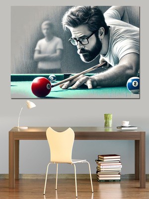 Bilardo Oyuncusu Odaklanmış Dekoratif Kanvas - Mdf Ahşap Tablo