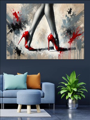 Kırmızı Topuklu Ayakkabılar Dekoratif Kanvas - Mdf Ahşap Tablo