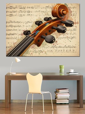 Keman ve Eski Notalar Dekoratif Kanvas - Mdf Ahşap Tablo