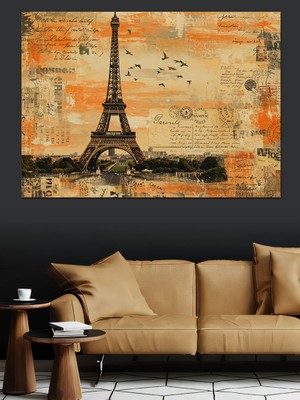 Eskitilmiş Eyfel Kulesi Çizimi Dekoratif Kanvas - Mdf Ahşap Tablo