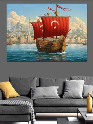 Osmanlı Gemisi ve Deniz Dekoratif Kanvas - Mdf Ahşap Tablo