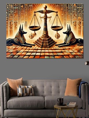 Mısır Temalı Adalet Terazisi Dekoratif Kanvas - Mdf Ahşap Tablo