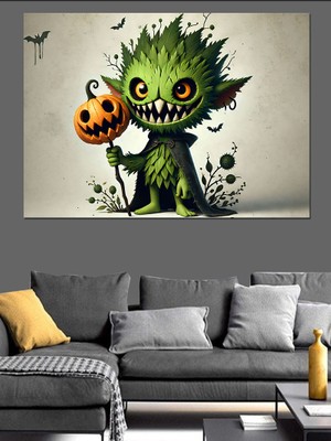 Kabak Tutmuş Sevimli Canavar Dekoratif Kanvas - Mdf Ahşap Tablo