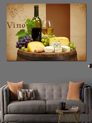 Şarap ve Peynir Şöleni Dekoratif Kanvas - Mdf Ahşap Tablo