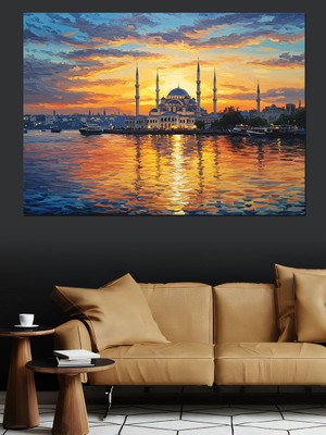 Istanbul Boğazında Gün Batımı Dekoratif Kanvas - Mdf Ahşap Tablo