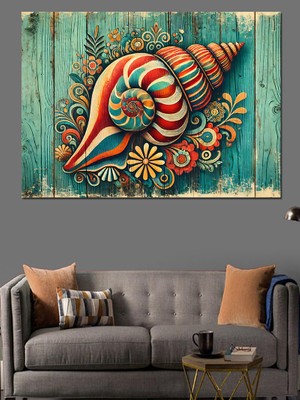 Etnik Desenli Renkli Deniz Kabuğu Dekoratif Kanvas - Mdf Ahşap Tablo