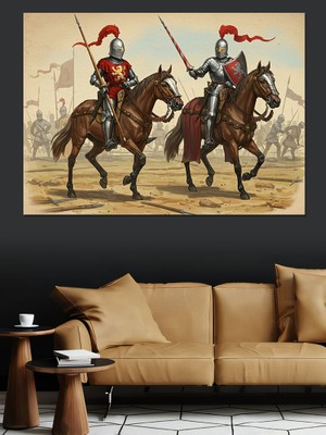 Savaşçı Atlı Askerler Dekoratif Kanvas - Mdf Ahşap Tablo