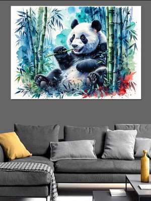 Bambu Ormanında Panda Dekoratif Kanvas - Mdf Ahşap Tablo