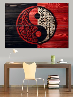 Yin-Yang Ahşap Motif Dekoratif Kanvas - Mdf Ahşap Tablo