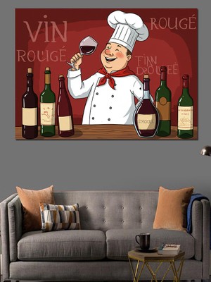 Şarap ve Aşçı Dekoratif Kanvas - Mdf Ahşap Tablo