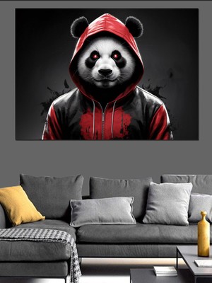 Kapüşonlu Asi Panda Çizimi Dekoratif Kanvas - Mdf Ahşap Tablo
