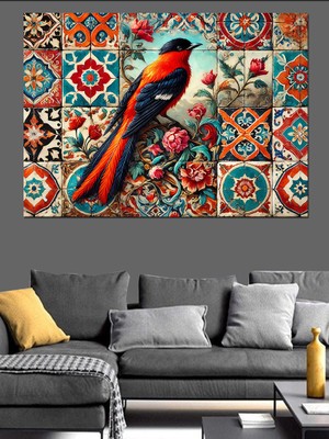 Desenli Seramik Kuş Çizimi Dekoratif Kanvas - Mdf Ahşap Tablo