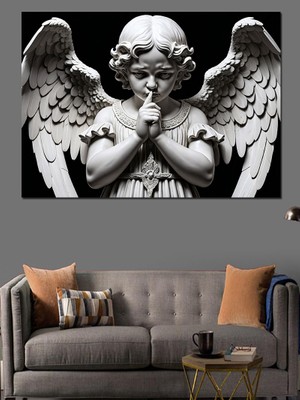 Mermerden Dua Eden Melek Dekoratif Kanvas - Mdf Ahşap Tablo