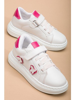 Kız Çocuk Spor Ayakkabı Fuşya Kelebek Model Dikişli Taban