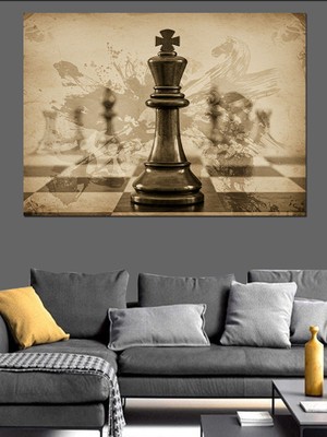 Satranç Tahtası ve Kral Dekoratif Kanvas - Mdf Ahşap Tablo