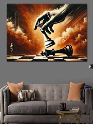 Satranç Taşları ve Hamle Stratejisi Dekoratif Kanvas - Mdf Ahşap Tablo