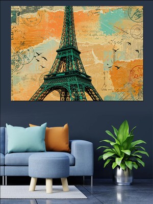 Eiffel Kulesi Deseni Dekoratif Kanvas - Mdf Ahşap Tablo