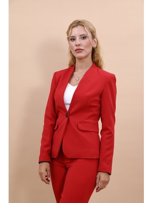 Tek Düğmeli Klasik Ceket-Kırmızı