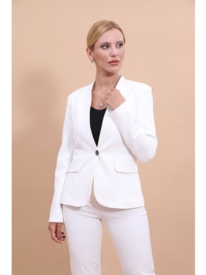 Tek Düğmeli Klasik Ceket-Beyaz