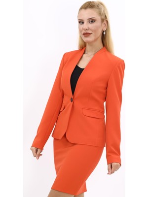 Tek Düğmeli Klasik Ceket-Turuncu