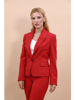 Erkek Yaka Tek Düğmeli Klasik Ceket-Kırmızı