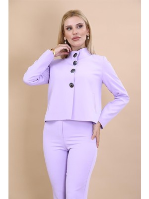 Oval Dik Yaka Kısa Ceket-Menekşe
