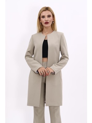 Sıfır Yaka Düz Uzun Ceket-Bambu
