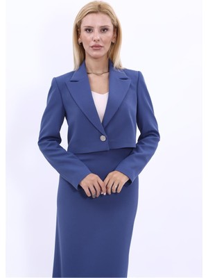 Erkek Yaka Tek Düğmeli Kısa Ceket-Indigo