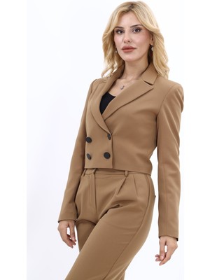 Erkek Yaka Kuruvaze Kısa Ceket-Camel