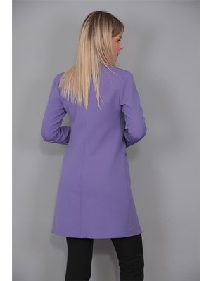 Şal Yaka Cepli Uzun Ceket-Lila