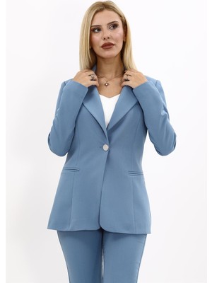 Erkek Yaka Tek Düğmeli Klasik Ceket-Deniz