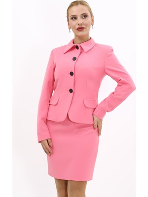 Gömlek Yaka Klasik Ceket-Pembe