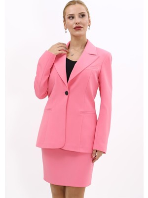 Erkek Yaka Tek Düğmeli Klasik Ceket-Pembe