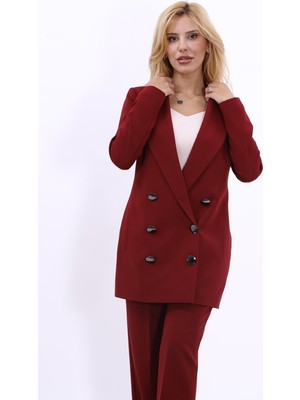 Erkek Yaka Kuruvaze Uzun Ceket-Bordo