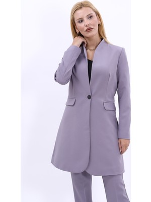 Kendinden Dik Yakalı Tek Düğmeli Uzun Ceket-Antrasit