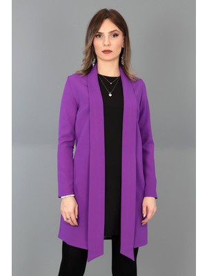 Şal Yaka Uzun Ceket-Mor
