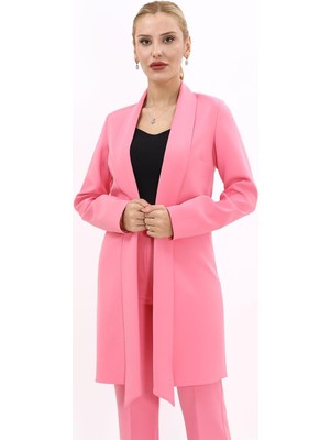 Şal Yaka Uzun Ceket-Pembe