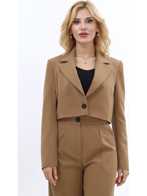 Erkek Yaka Tek Düğmeli Kısa Ceket-Camel