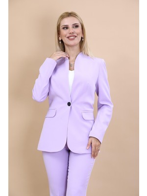 Kendinden Dik Yakalı Ceket-Menekşe