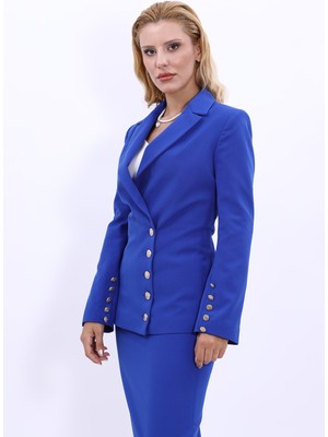 Erkek Yaka Düğme Detaylı Ceket-Saks