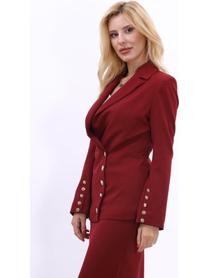Erkek Yaka Düğme Detaylı Ceket-Bordo