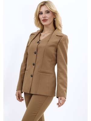 Erkek Yaka Yelek Ceket-Camel