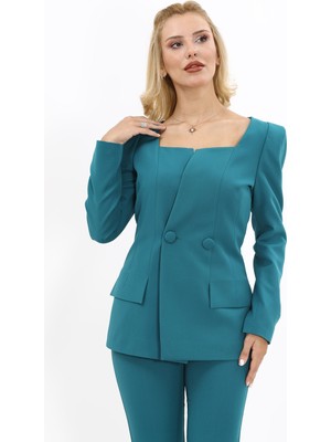 Kare Yaka Ceket-Petrol