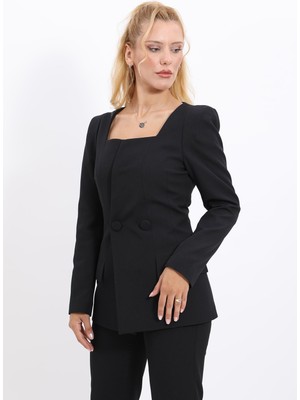 Kare Yaka Ceket-Siyah