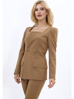 Kare Yaka Ceket-Camel