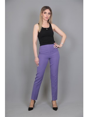 Lastikli Dar Paça Pantolon-Lila