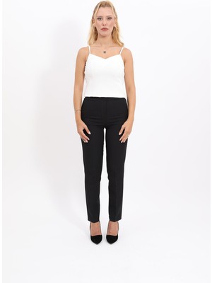 Lastikli Dar Paça Pantolon-Siyah