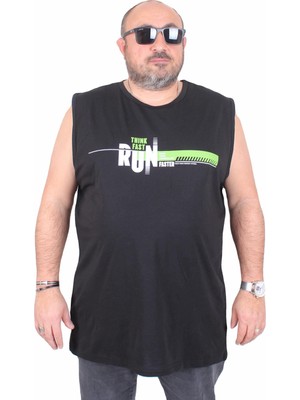 Moc Grande Büyük Beden Baskılı Kolsuz Tişört Think Fast Run 25152 Sıyah